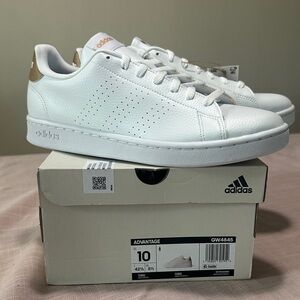 Adidas Advantage White and Gold Sneakers